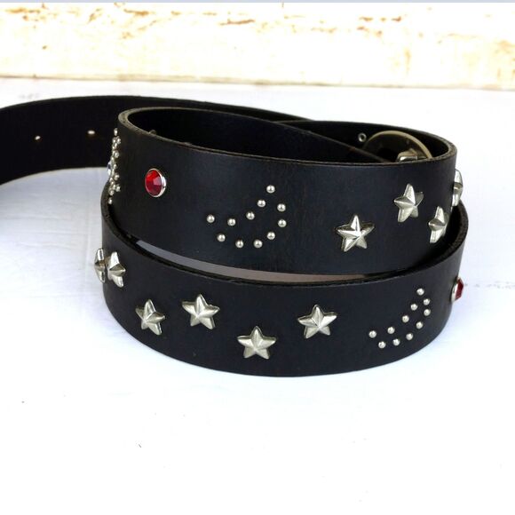 Old Navy Leather Belt Women M/L Black Studded Rhinestone Zodiac LIBRA Y2K 2001 - Picture 9 of 14